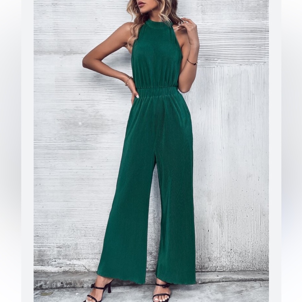 Sweet Storm Stunning green sheer leg jumpsuit size L NWT